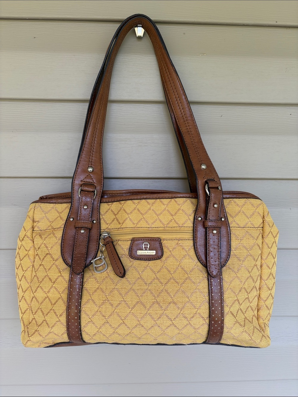 Etienne Aigner Mustard/Gold Canvas Satchel Shoulder Bag